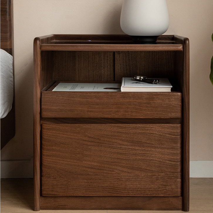 Black walnut solid wood nightstand socket, lamp)