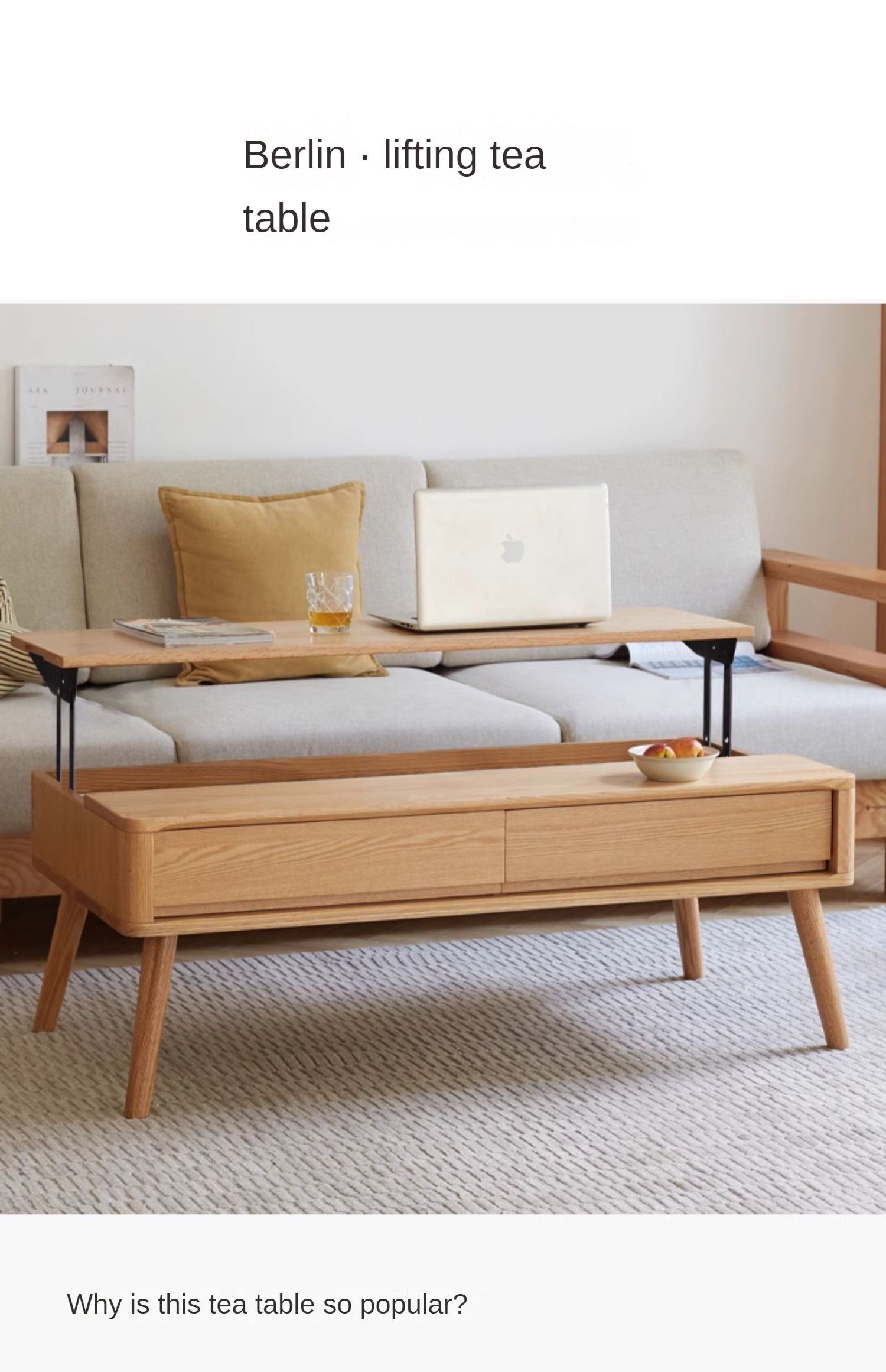 Oak solid wood Lifting Coffee Table