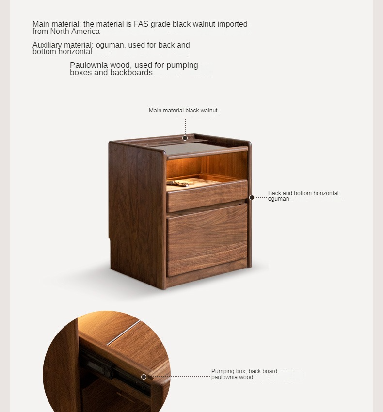 Black walnut solid wood nightstand socket, lamp)