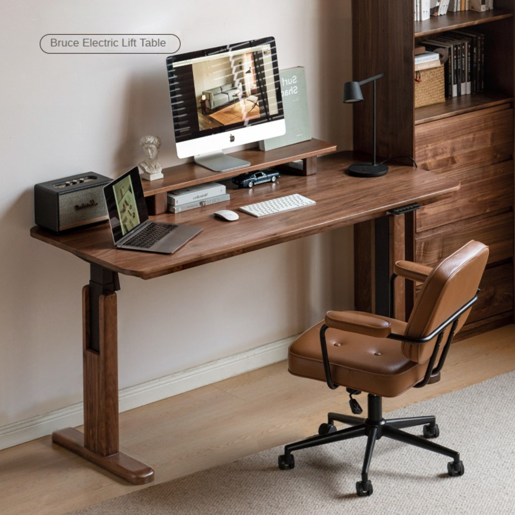 Black Walnut Solid Wood Electric Elevating Desk