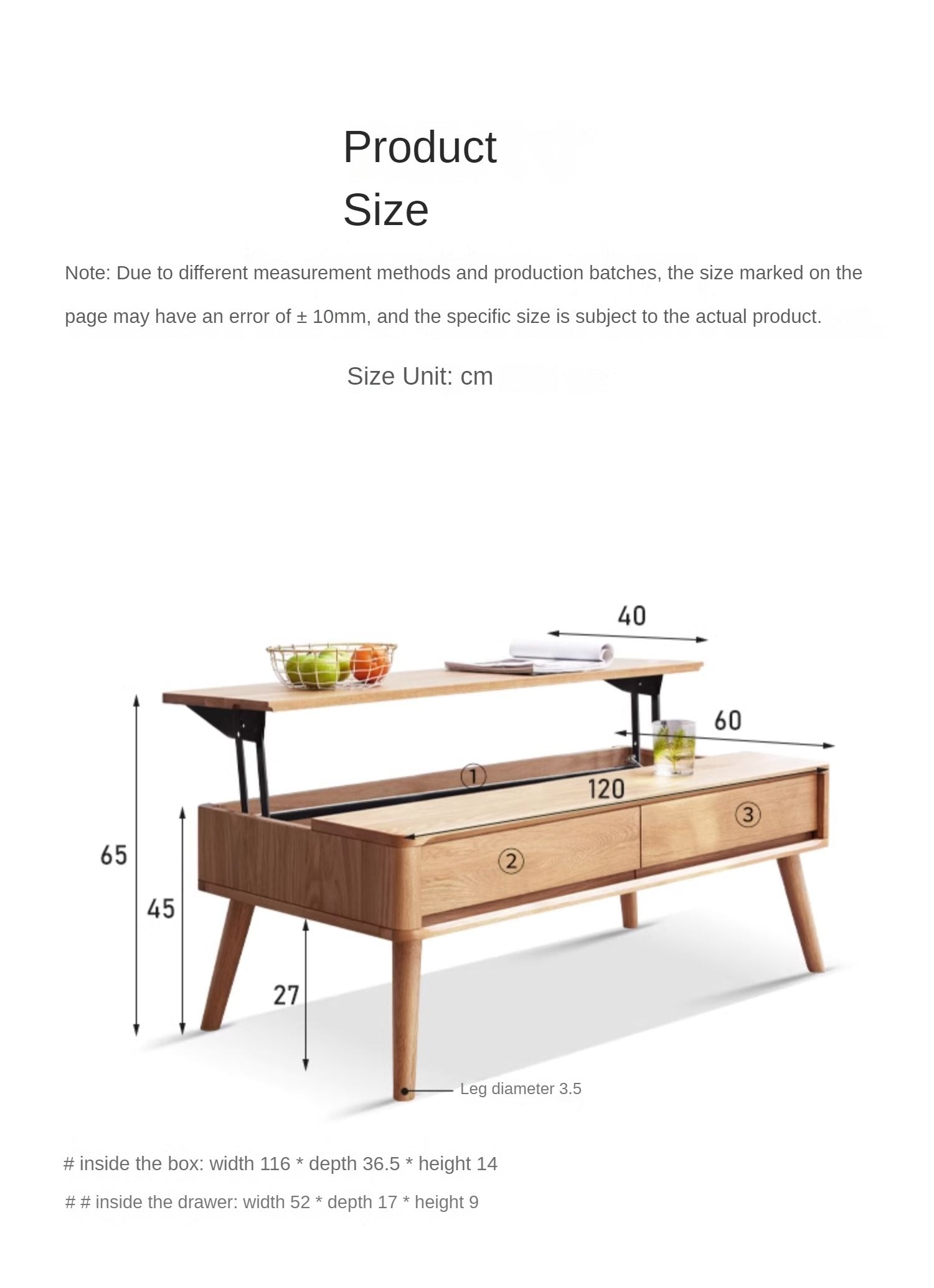 Oak solid wood Lifting Coffee Table