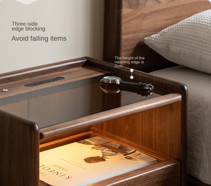 Black walnut solid wood nightstand socket, lamp)