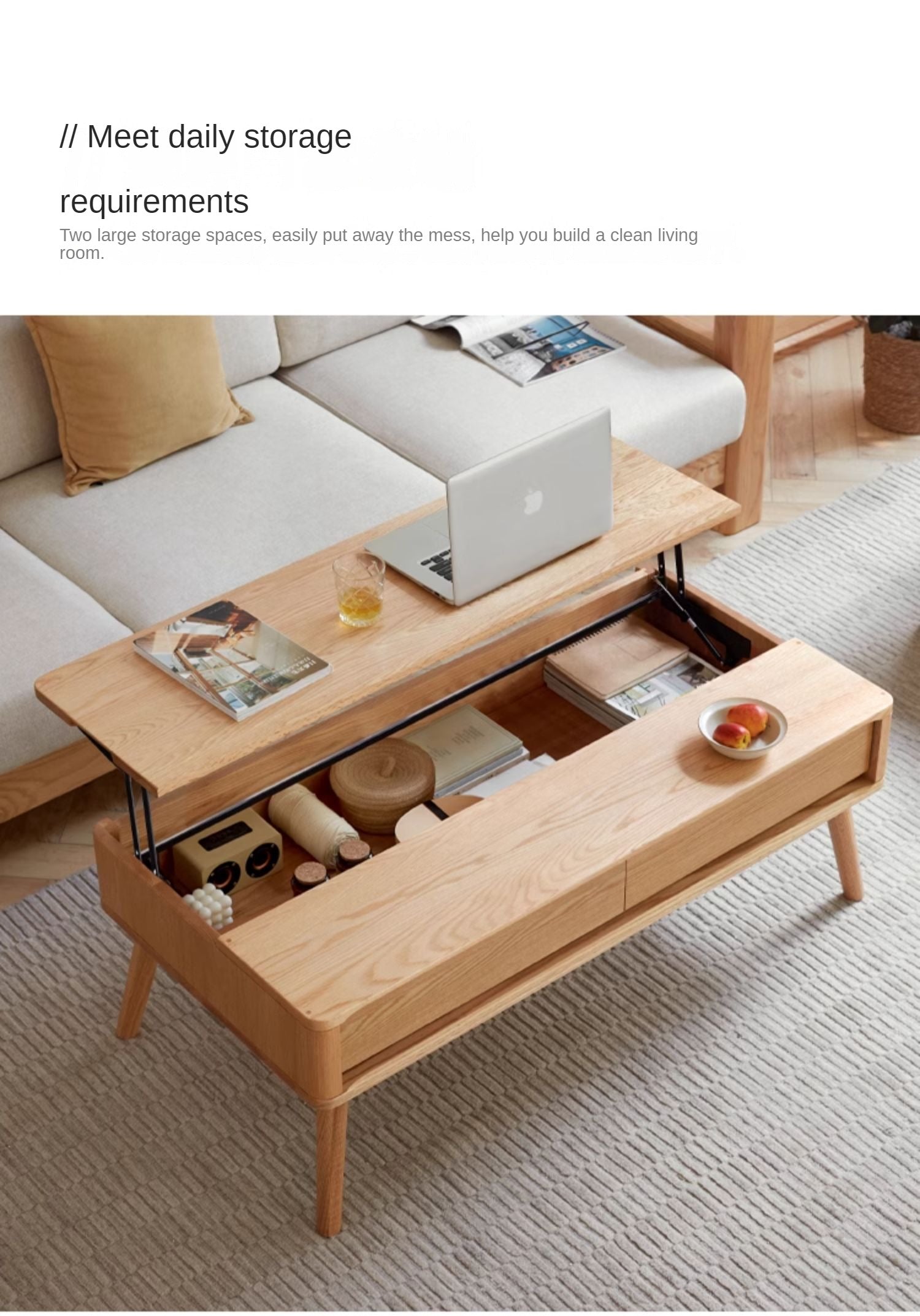 Oak solid wood Lifting Coffee Table